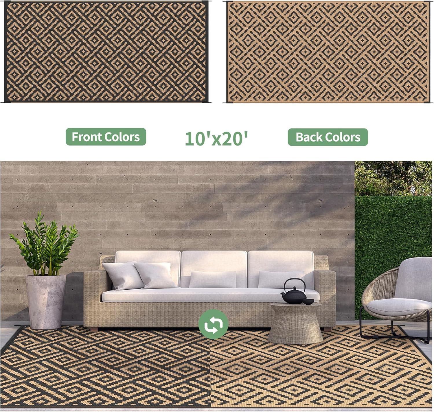 imageGENIMO Outdoor Rug for Patio Clearance9x18 Waterproof MatReversible Plastic Camping RugsRvPorchDeckCamperBalconyBackyardBlack ampamp GrayBlackbrown