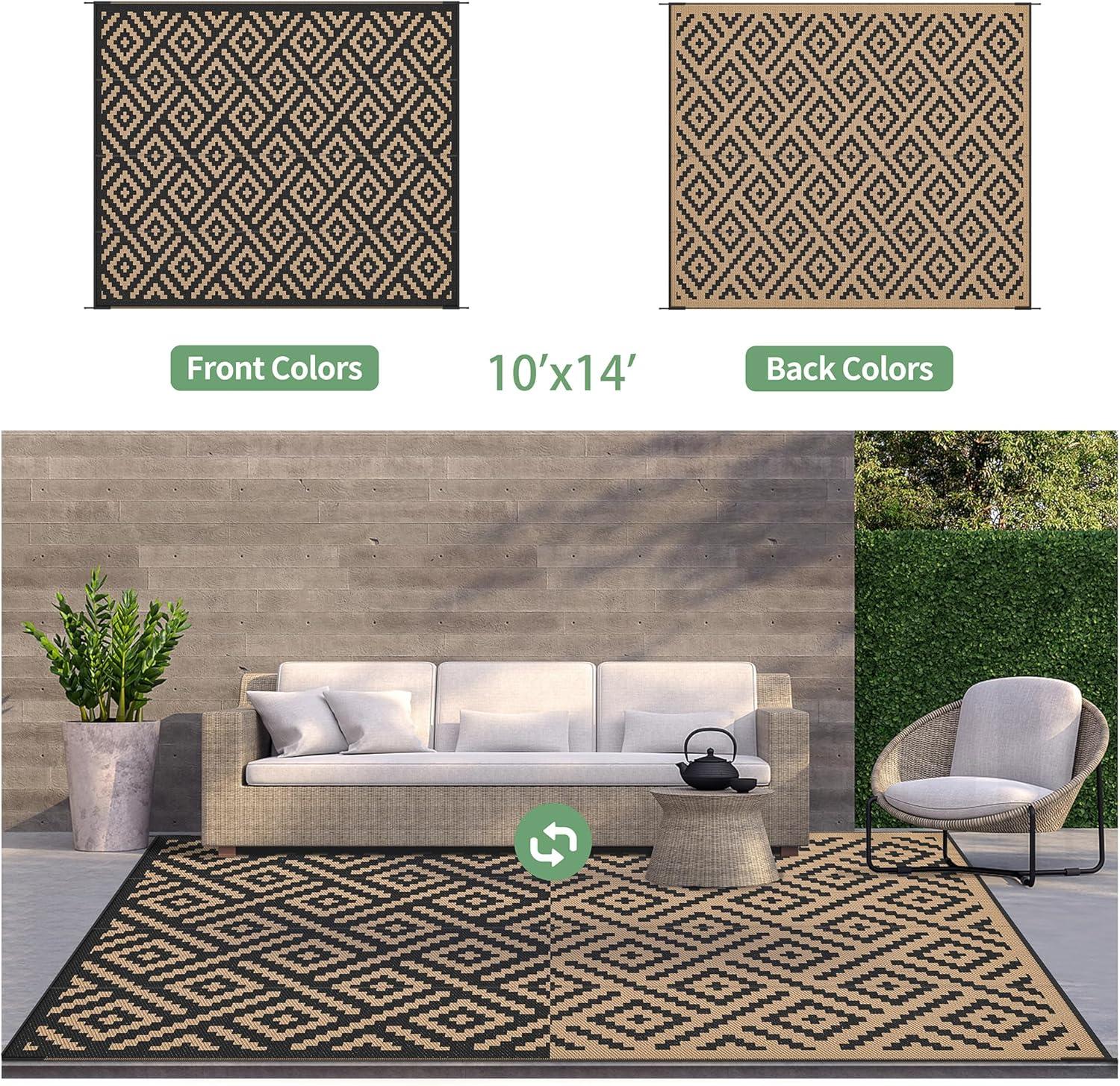 imageGENIMO Outdoor Rug for Patio Clearance9x18 Waterproof MatReversible Plastic Camping RugsRvPorchDeckCamperBalconyBackyardBlack ampamp GrayBlackbrown