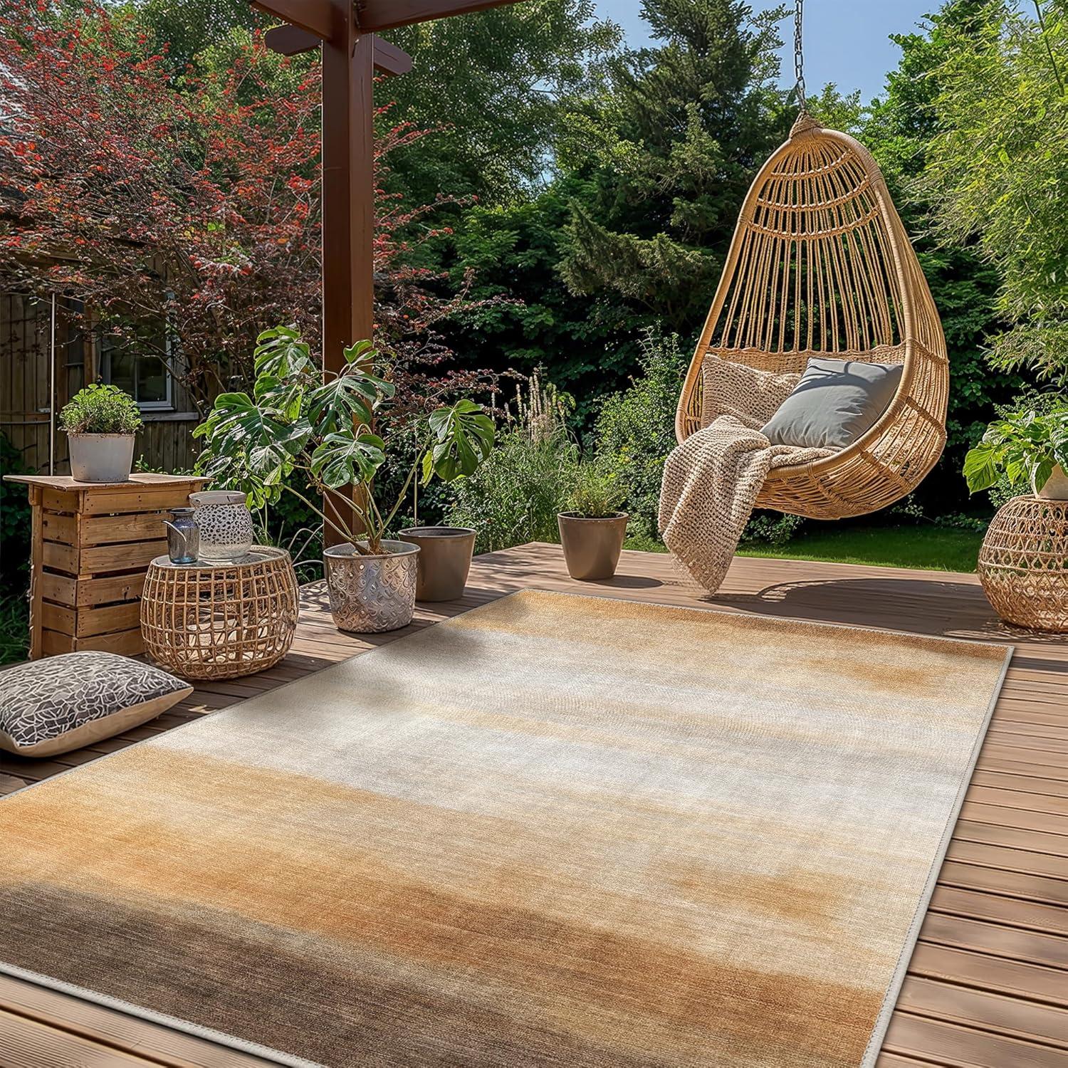 imageGENIMO Outdoor Rug for Patio Clearance9x18 Waterproof MatReversible Plastic Camping RugsRvPorchDeckCamperBalconyBackyardBlack ampamp GrayBrownbeigew