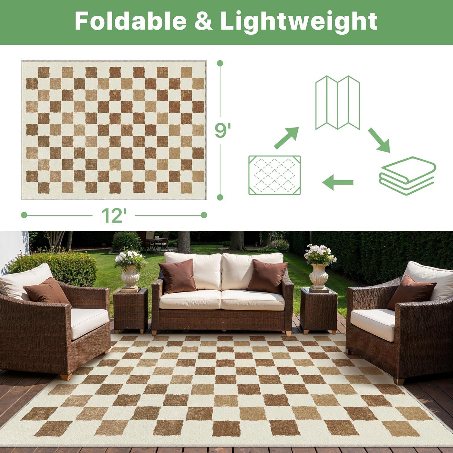 imageGENIMO Outdoor Rug for Patio Clearance9x18 Waterproof MatReversible Plastic Camping RugsRvPorchDeckCamperBalconyBackyardBlack ampamp GrayBrownbeigew