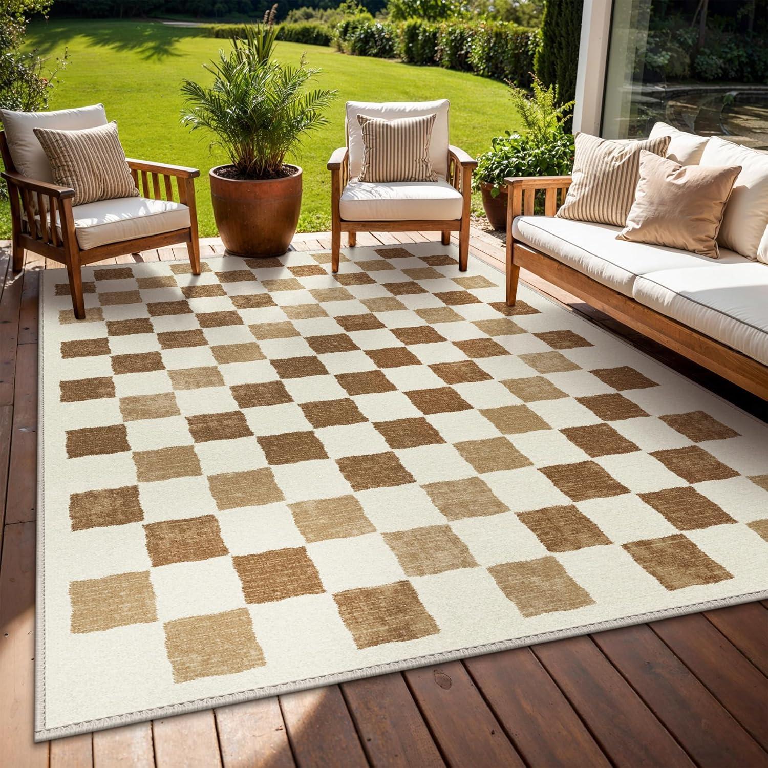 imageGENIMO Outdoor Rug for Patio Clearance9x18 Waterproof MatReversible Plastic Camping RugsRvPorchDeckCamperBalconyBackyardBlack ampamp GrayBrownbeigew