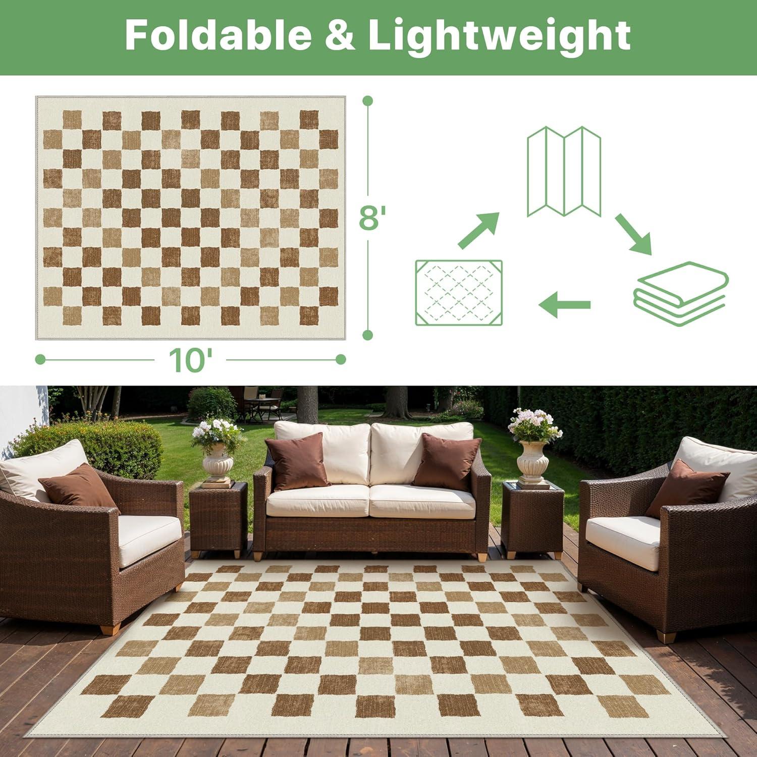 imageGENIMO Outdoor Rug for Patio Clearance9x18 Waterproof MatReversible Plastic Camping RugsRvPorchDeckCamperBalconyBackyardBlack ampamp GrayBrownbeigew