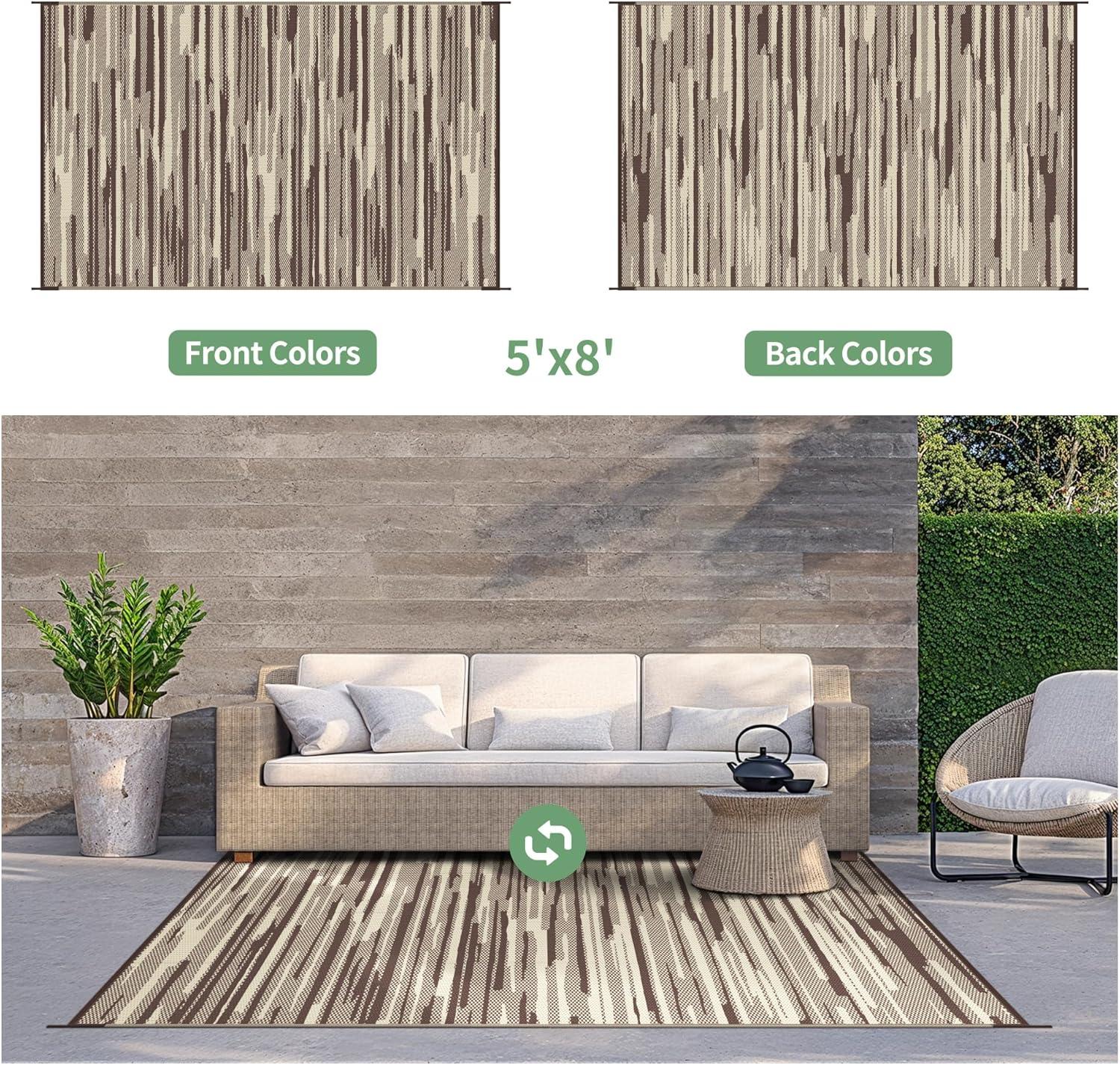 imageGENIMO Outdoor Rug for Patio Clearance9x18 Waterproof MatReversible Plastic Camping RugsRvPorchDeckCamperBalconyBackyardBlack ampamp GrayCoffee Beige