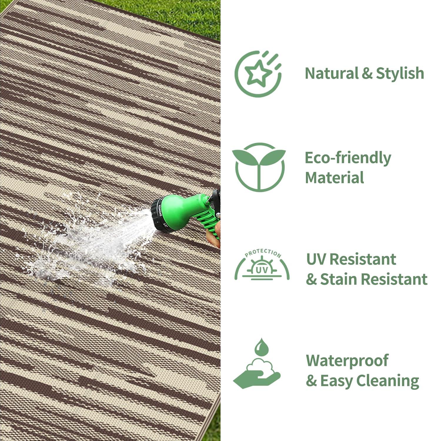 imageGENIMO Outdoor Rug for Patio Clearance9x18 Waterproof MatReversible Plastic Camping RugsRvPorchDeckCamperBalconyBackyardBlack ampamp GrayCoffee Beige