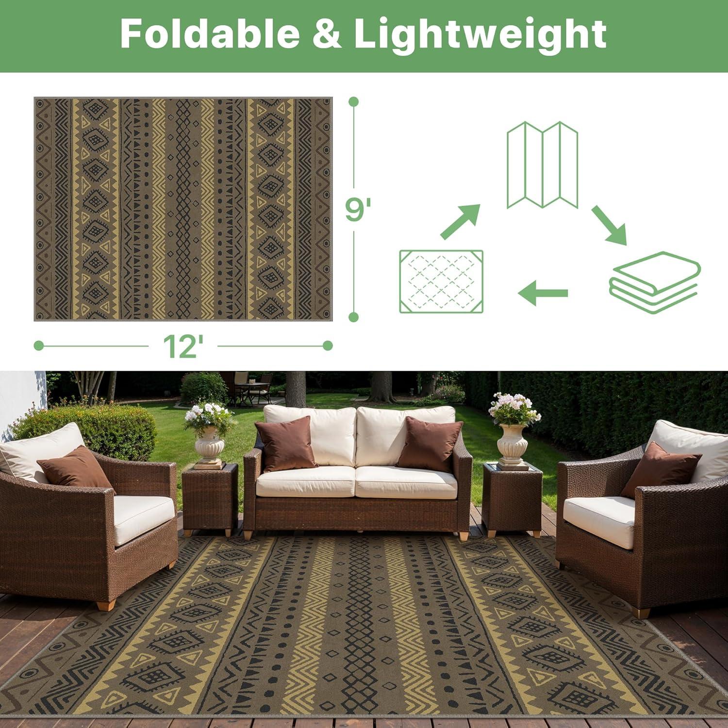 imageGENIMO Outdoor Rug for Patio Clearance9x18 Waterproof MatReversible Plastic Camping RugsRvPorchDeckCamperBalconyBackyardBlack ampamp GrayCoffeebeigew