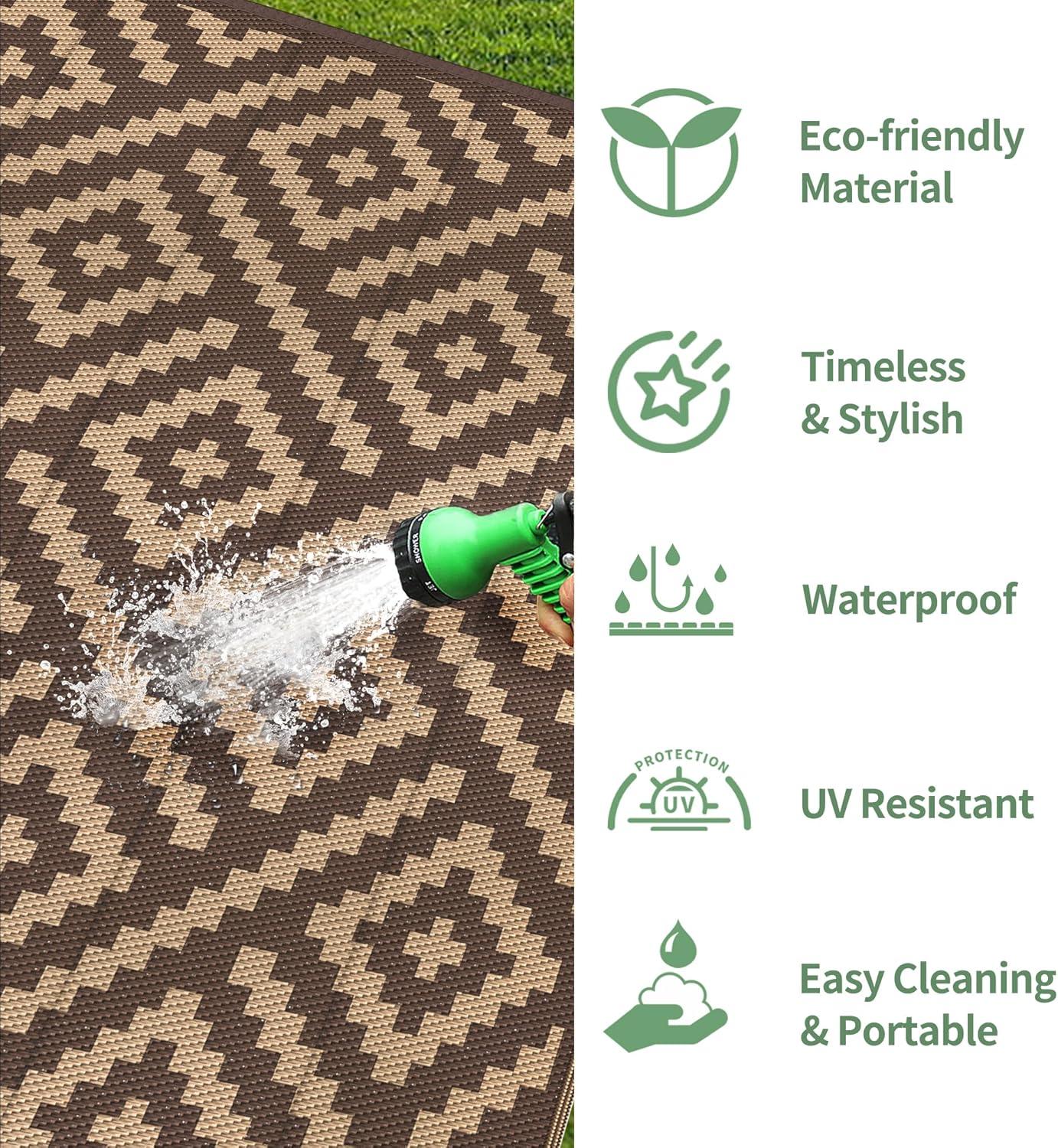 imageGENIMO Outdoor Rug for Patio Clearance9x18 Waterproof MatReversible Plastic Camping RugsRvPorchDeckCamperBalconyBackyardBlack ampamp GrayCoffeebrown