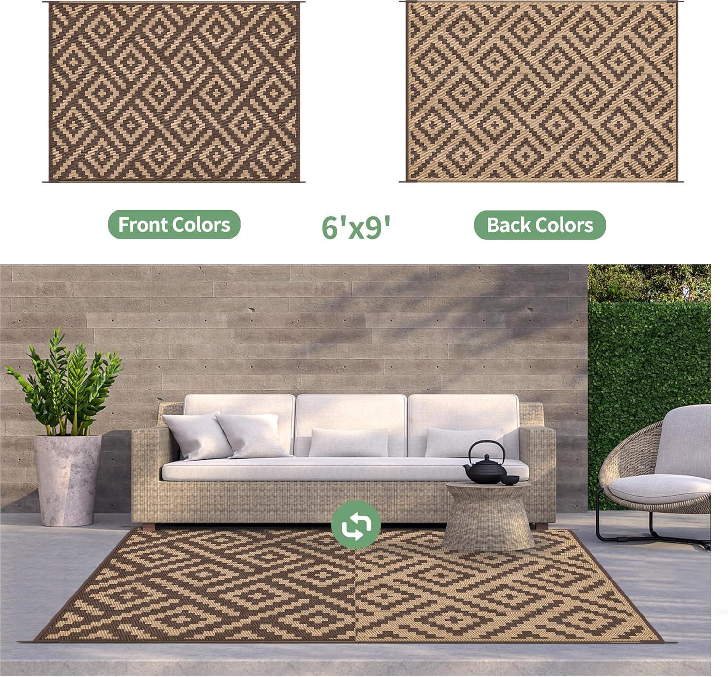 imageGENIMO Outdoor Rug for Patio Clearance9x18 Waterproof MatReversible Plastic Camping RugsRvPorchDeckCamperBalconyBackyardBlack ampamp GrayCoffeebrown
