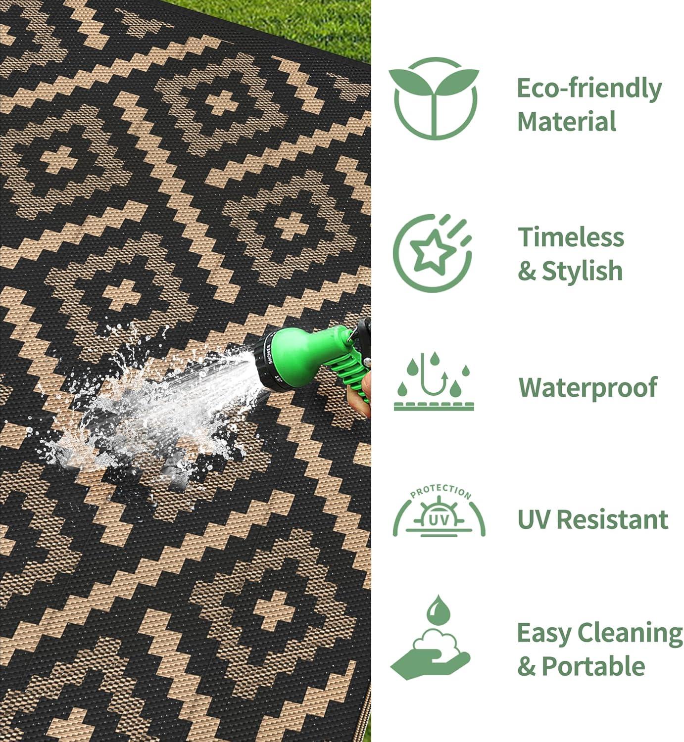 imageGENIMO Outdoor Rug for Patio Clearance9x18 Waterproof MatReversible Plastic Camping RugsRvPorchDeckCamperBalconyBackyardBlack ampamp GrayMixblackbrown