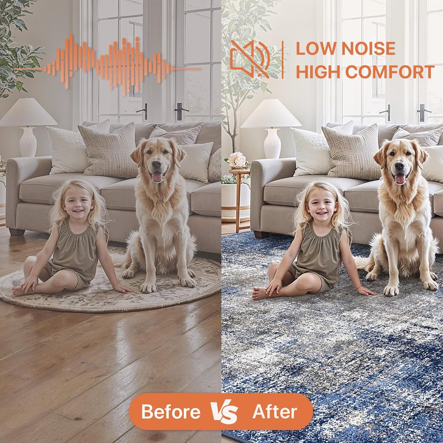 imageGENIMO Washable Area Rugs for Living Room 8x10 Modern Non Slip Rugs Low Pile Lightweight Soft Print Rug for Bedroom Dining Room Home Office Washed BlueampampGray