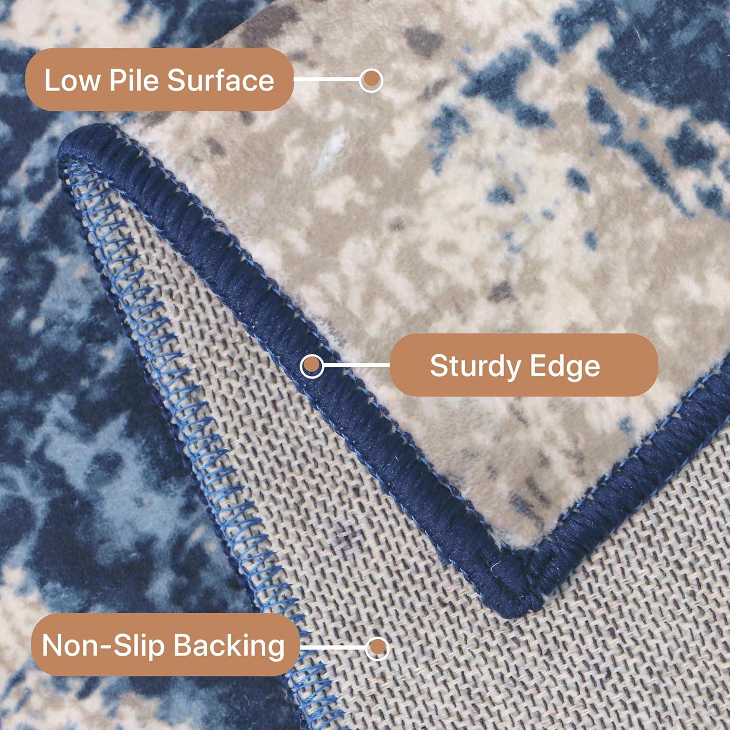 imageGENIMO Washable Area Rugs for Living Room 8x10 Modern Non Slip Rugs Low Pile Lightweight Soft Print Rug for Bedroom Dining Room Home Office Washed BlueampampGray