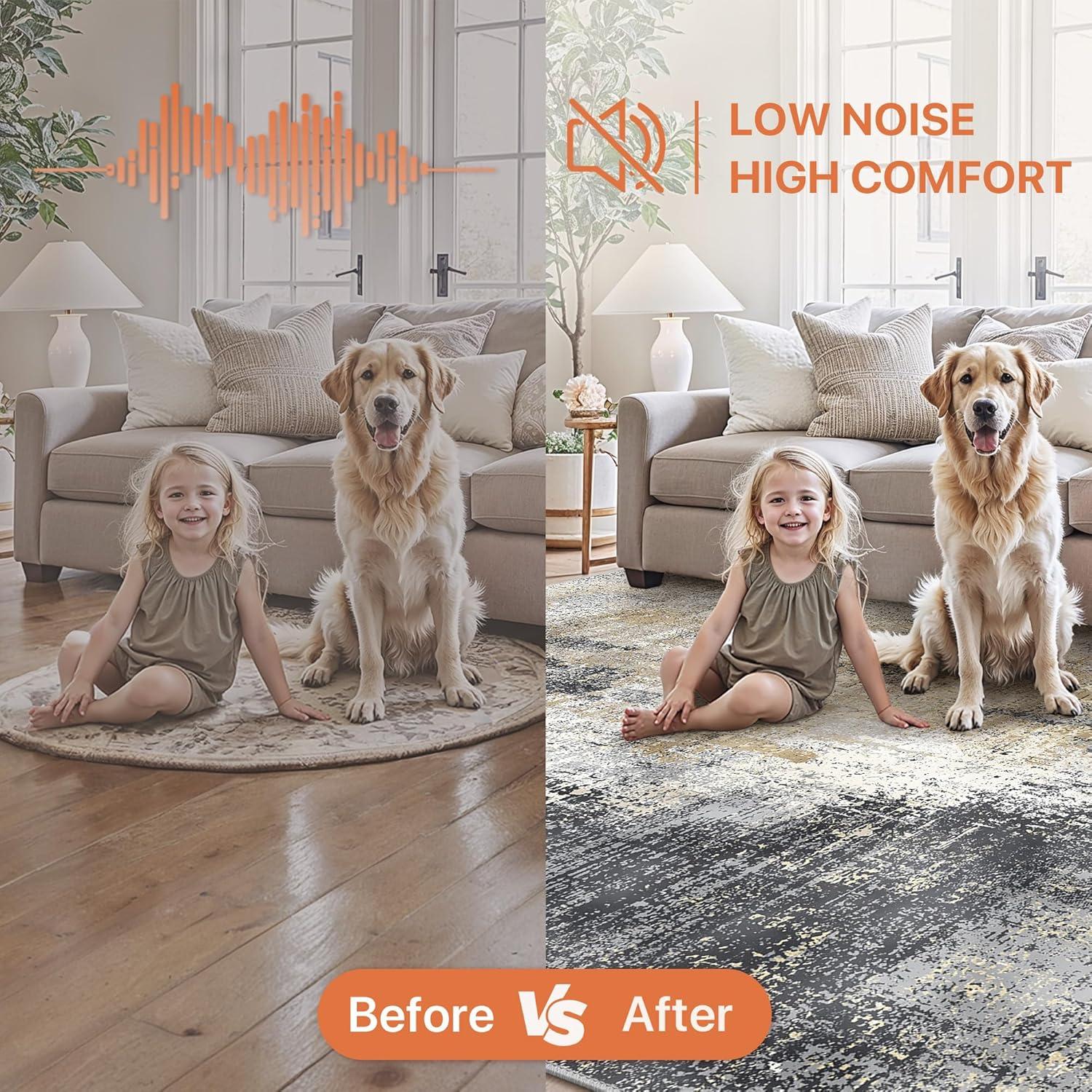 imageGENIMO Washable Area Rugs for Living Room 8x10 Modern Non Slip Rugs Low Pile Lightweight Soft Print Rug for Bedroom Dining Room Home Office Washed Livid