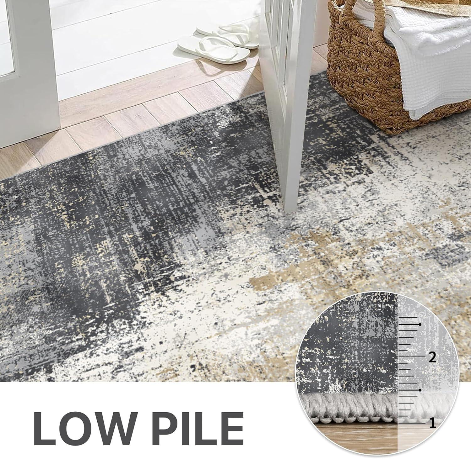 imageGENIMO Washable Area Rugs for Living Room 8x10 Modern Non Slip Rugs Low Pile Lightweight Soft Print Rug for Bedroom Dining Room Home Office Washed Livid
