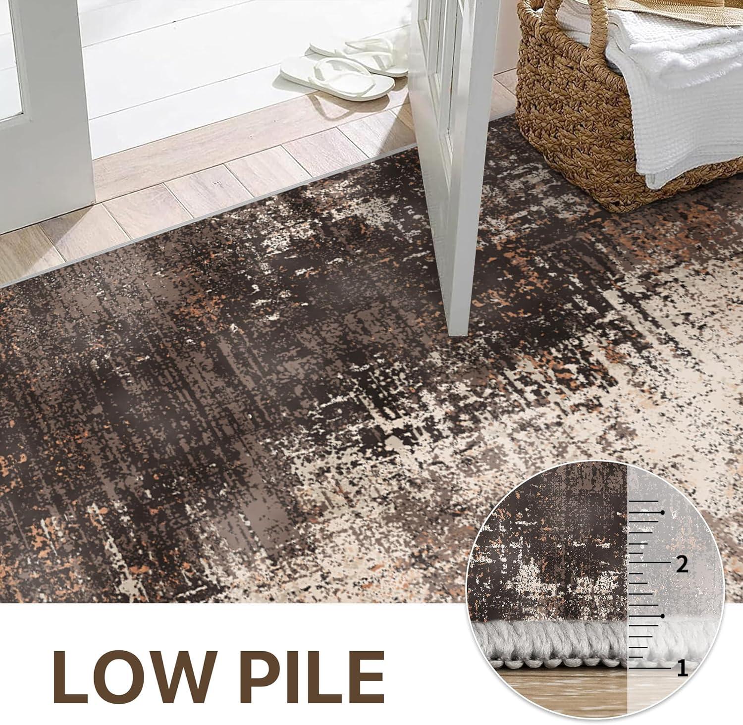 imageGENIMO Washable Area Rugs for Living Room Bedroom 8x10 Modern Abstract Non Slip Rug Low Pile Soft Contemporary Indoor Floor Carpet Cover for Dining Room Kitchen Brown