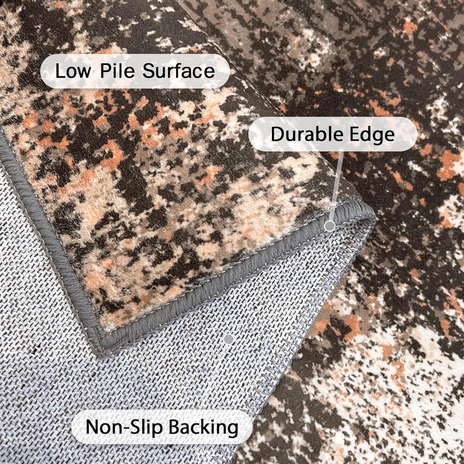 imageGENIMO Washable Area Rugs for Living Room Bedroom 8x10 Modern Abstract Non Slip Rug Low Pile Soft Contemporary Indoor Floor Carpet Cover for Dining Room Kitchen Brown