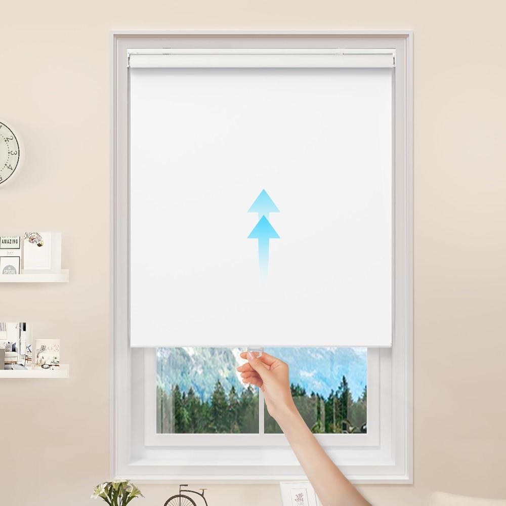 imageGENIMO 100 Blackout Blinds for Windows Roller Shades for Indoor Windows Thermal Insulated UV Protection Fabric Window Shades for Home Bedroom Living Room Easy to Install White 20quot W X 72quot H