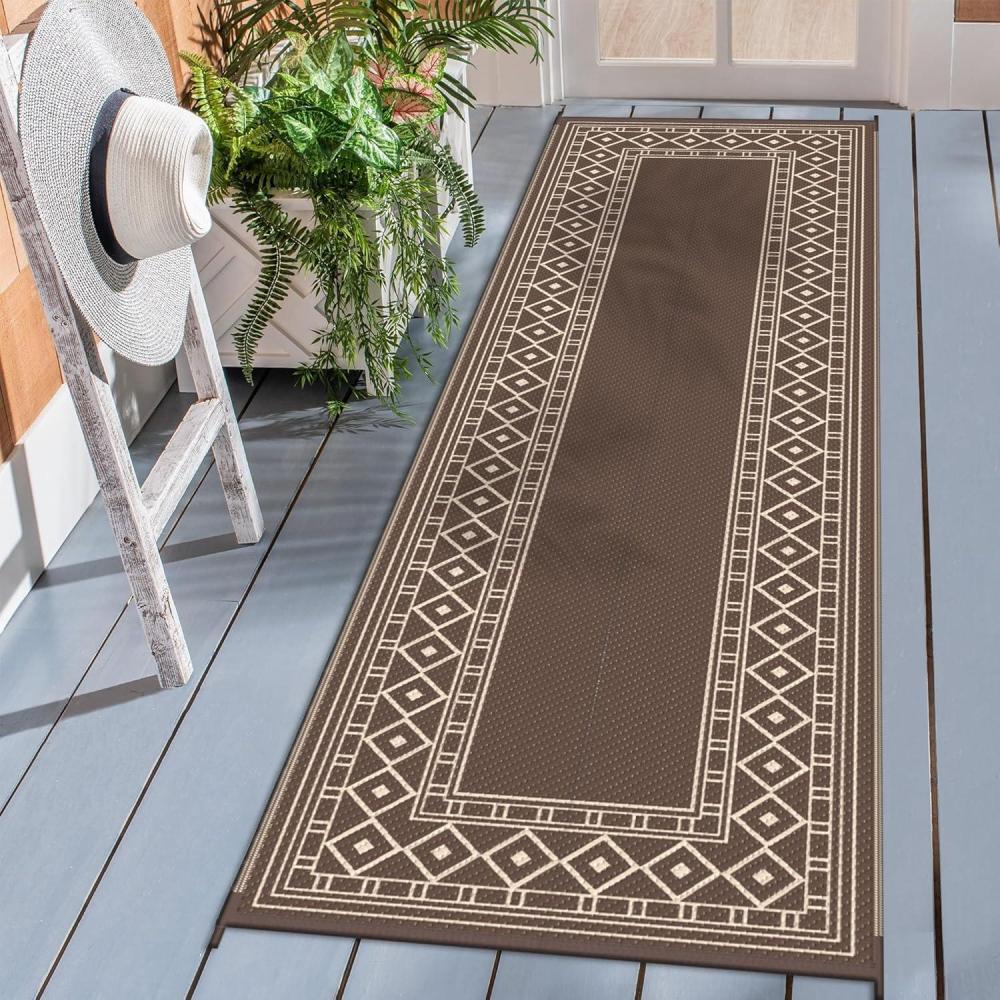 imageGENIMO Outdoor Rug Waterproof for Patio Decor 5x8 Reversible Plastic Straw Rug Carpet Camping Mats for Outdoor RV Backyard Deck Balcony Picnic Blue ampamp WhiteCoffee  Beige  Natural