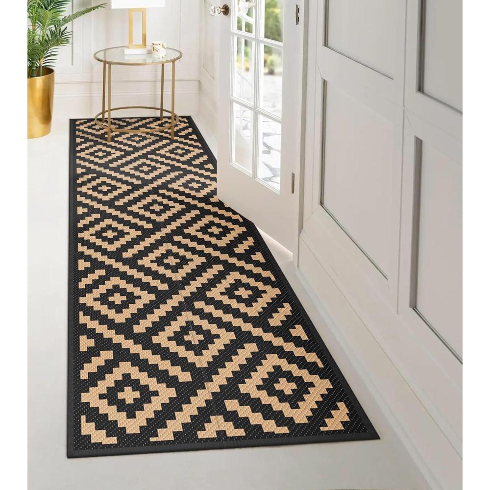imageGENIMO Outdoor Rug for Patio Clearance9x18 Waterproof MatReversible Plastic Camping RugsRvPorchDeckCamperBalconyBackyardBlack ampamp GrayBlackbrown