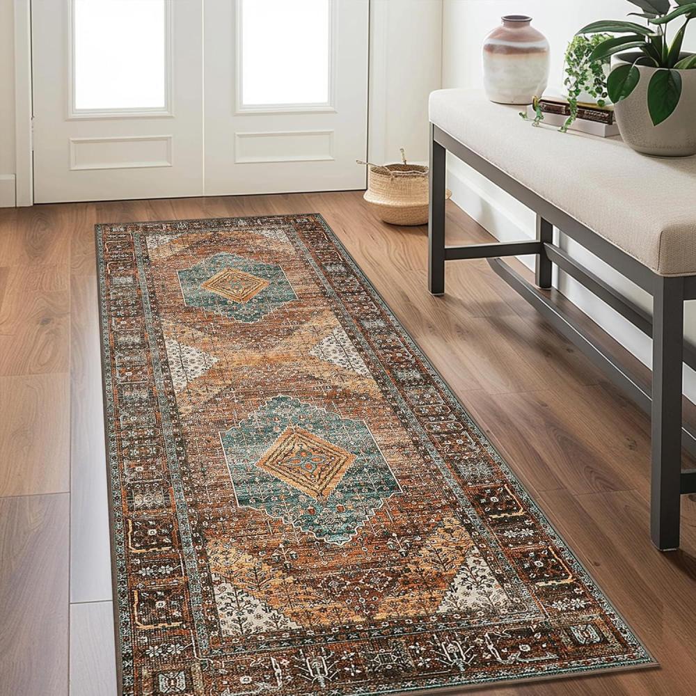 imageGENIMO Runner Rug 2x5 Non Slip Hallway Runner Rugs Machine Washable Low Pile Mat Lightweight for Living Room Entryway Bedroom Kitchen and Passage Brick RED