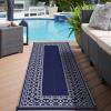GENIMO Outdoor Rug Waterproof for Patio Decor, 5’x8′ Reversible Plastic Straw Rug Carpet, Camping Mats for Outdoor, RV, Backyard, Deck, Balcony, Picnic, Blue & White(Navy Blue & White | Natural)