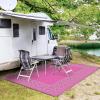 GENIMO Outdoor Rug Waterproof for Patio Decor, 5’x8′ Reversible Plastic Straw Rug Carpet, Camping Mats for Outdoor, RV, Backyard, Deck, Balcony, Picnic, Blue & White(Pink & Grey | Natural)