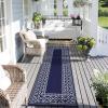 GENIMO Outdoor Rug Waterproof for Patio Decor, 5’x8′ Reversible Plastic Straw Rug Carpet, Camping Mats for Outdoor, RV, Backyard, Deck, Balcony, Picnic, Blue & White(Navy Blue & White | Natural)