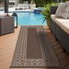 GENIMO Outdoor Rug Waterproof for Patio Decor, 5’x8′ Reversible Plastic Straw Rug Carpet, Camping Mats for Outdoor, RV, Backyard, Deck, Balcony, Picnic, Blue & White(Coffee & Beige | Natural)