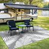 GENIMO Outdoor Rug Waterproof for Patio Decor, 5’x8′ Reversible Plastic Straw Rug Carpet, Camping Mats for Outdoor, RV, Backyard, Deck, Balcony, Picnic, Blue & White(Mix-grey & White)