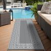 GENIMO Outdoor Rug Waterproof for Patio Decor, 5’x8′ Reversible Plastic Straw Rug Carpet, Camping Mats for Outdoor, RV, Backyard, Deck, Balcony, Picnic, Blue & White(Grey & White | Natural)