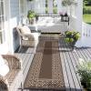 GENIMO Outdoor Rug Waterproof for Patio Decor, 5’x8′ Reversible Plastic Straw Rug Carpet, Camping Mats for Outdoor, RV, Backyard, Deck, Balcony, Picnic, Blue & White(Coffee & Beige | Natural)