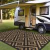 GENIMO Outdoor Rug Waterproof for Patio Decor, 5’x8′ Reversible Plastic Straw Rug Carpet, Camping Mats for Outdoor, RV, Backyard, Deck, Balcony, Picnic, Blue & White(Light-black & Brown)
