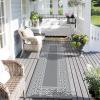 GENIMO Outdoor Rug Waterproof for Patio Decor, 5’x8′ Reversible Plastic Straw Rug Carpet, Camping Mats for Outdoor, RV, Backyard, Deck, Balcony, Picnic, Blue & White(Grey & White | Natural)