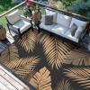 GENIMO Outdoor Rug Waterproof for Patio Decor, 5’x8′ Reversible Plastic Straw Rug Carpet, Camping Mats for Outdoor, RV, Backyard, Deck, Balcony, Picnic, Blue & White(Mix-black & Brown)