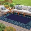 GENIMO Outdoor Rug Waterproof for Patio Decor, 5’x8′ Reversible Plastic Straw Rug Carpet, Camping Mats for Outdoor, RV, Backyard, Deck, Balcony, Picnic, Blue & White(Navy Blue & Jade Green | Natural)