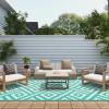 GENIMO Outdoor Rug for Patio Clearance,9’x18′ Waterproof Mat,Reversible Plastic Camping Rugs,Rv,Porch,Deck,Camper,Balcony,Backyard,Black & Gray(Lakegreen&beigewhite)