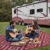 GENIMO Outdoor Rug for Patio Clearance,9’x18′ Waterproof Mat,Reversible Plastic Camping Rugs,Rv,Porch,Deck,Camper,Balcony,Backyard,Black & Gray(Red & Grey)
