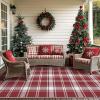 GENIMO Outdoor Rug for Patio Clearance,9’x18′ Waterproof Mat,Reversible Plastic Camping Rugs,Rv,Porch,Deck,Camper,Balcony,Backyard,Black & Gray(Red & White-c)