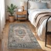 GENIMO Runner Rug for Hallways Machine Washable, 2×10 Non Slip Boho Vintage Lightweight Washable Runners, Thin Floor Rugs for Entryway Hallway Bathroom Laundry Room Corridor, Light Sage(Center Taupe Brown)