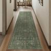 GENIMO Runner Rug for Hallways Machine Washable, 2×10 Non Slip Boho Vintage Lightweight Washable Runners, Thin Floor Rugs for Entryway Hallway Bathroom Laundry Room Corridor, Light Sage(Moss Green)