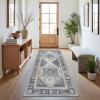 GENIMO Runner Rug for Hallways Machine Washable, 2×10 Non Slip Boho Vintage Lightweight Washable Runners, Thin Floor Rugs for Entryway Hallway Bathroom Laundry Room Corridor, Light Sage(Center Misty Blue)
