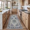 GENIMO Runner Rug for Hallways Machine Washable, 2×10 Non Slip Boho Vintage Lightweight Washable Runners, Thin Floor Rugs for Entryway Hallway Bathroom Laundry Room Corridor, Light Sage(Center Misty Blue)