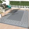 GENIMO Outdoor Rug 9′ x 12′ Waterproof for Patios Clearance, Reversible Outdoor Plastic Straw Area Rug Carpet, Large Camping Rug Mats for RV, Backyard, Deck, Balcony, Picnic, Grey&White