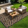 GENIMO Outdoor Rug Waterproof for Patio Decor, 5’x8′ Reversible Plastic Straw Rug Carpet, Camping Mats for Outdoor, RV, Backyard, Deck, Balcony, Picnic, Blue & White(Light-black & Brown)