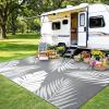 GENIMO Outdoor Rug Waterproof for Patio Decor, 5’x8′ Reversible Plastic Straw Rug Carpet, Camping Mats for Outdoor, RV, Backyard, Deck, Balcony, Picnic, Blue & White(Mix-grey & White)