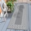 GENIMO Outdoor Rug Waterproof for Patio Decor, 5’x8′ Reversible Plastic Straw Rug Carpet, Camping Mats for Outdoor, RV, Backyard, Deck, Balcony, Picnic, Blue & White(Grey & White | Natural)