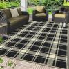 GENIMO Outdoor Rug for Patio Clearance,9’x18′ Waterproof Mat,Reversible Plastic Camping Rugs,Rv,Porch,Deck,Camper,Balcony,Backyard,Black & Gray(Black & Beige-c)