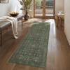 GENIMO Runner Rug for Hallways Machine Washable, 2×10 Non Slip Boho Vintage Lightweight Washable Runners, Thin Floor Rugs for Entryway Hallway Bathroom Laundry Room Corridor, Light Sage(Boho Moss Green)
