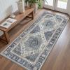 GENIMO Runner Rug for Hallways Machine Washable, 2×10 Non Slip Boho Vintage Lightweight Washable Runners, Thin Floor Rugs for Entryway Hallway Bathroom Laundry Room Corridor, Light Sage(Center Misty Blue)