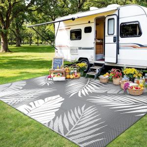 GENIMO Outdoor Rug Waterproof for Patio Decor, 5’x8′ Reversible Plastic Straw Rug Carpet, Camping Mats for Outdoor, RV, Backyard, Deck, Balcony, Picnic, Blue & White(Mix-grey & White)