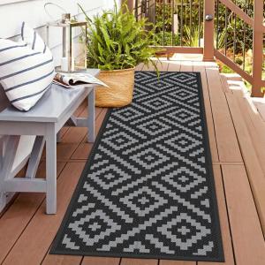 GENIMO Outdoor Rug for Patio Clearance,9’x18′ Waterproof Mat,Reversible Plastic Camping Rugs,Rv,Porch,Deck,Camper,Balcony,Backyard,Black & Gray(Black&gray)