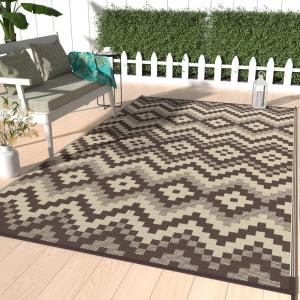 GENIMO Outdoor Rug for Patio Clearance,9’x18′ Waterproof Mat,Reversible Plastic Camping Rugs,Rv,Porch,Deck,Camper,Balcony,Backyard,Black & Gray(Coffee)